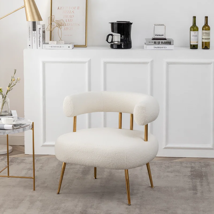 Bonnita Accent Chair Beige | Curved Fabric Accent Chair Sand Beige
