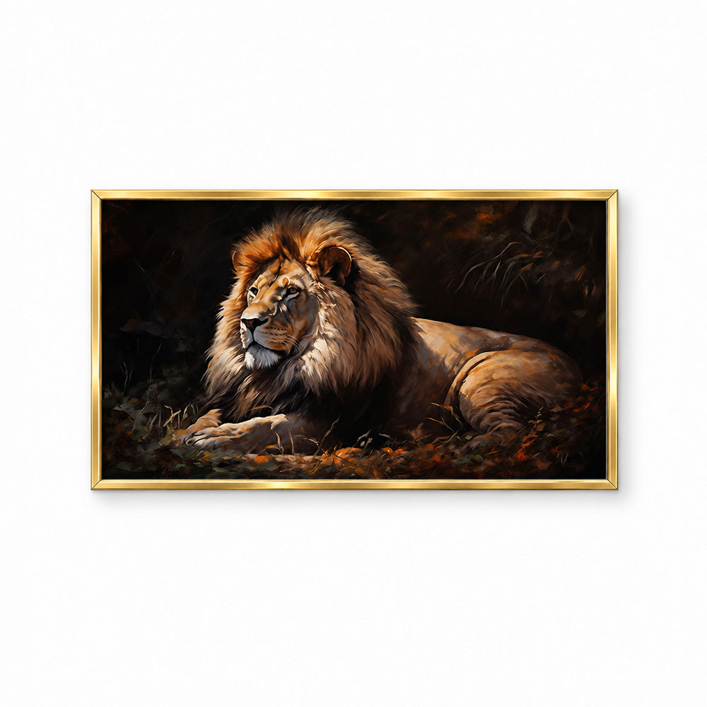 Lion King on Rocky Peak Canvas Wall Painting