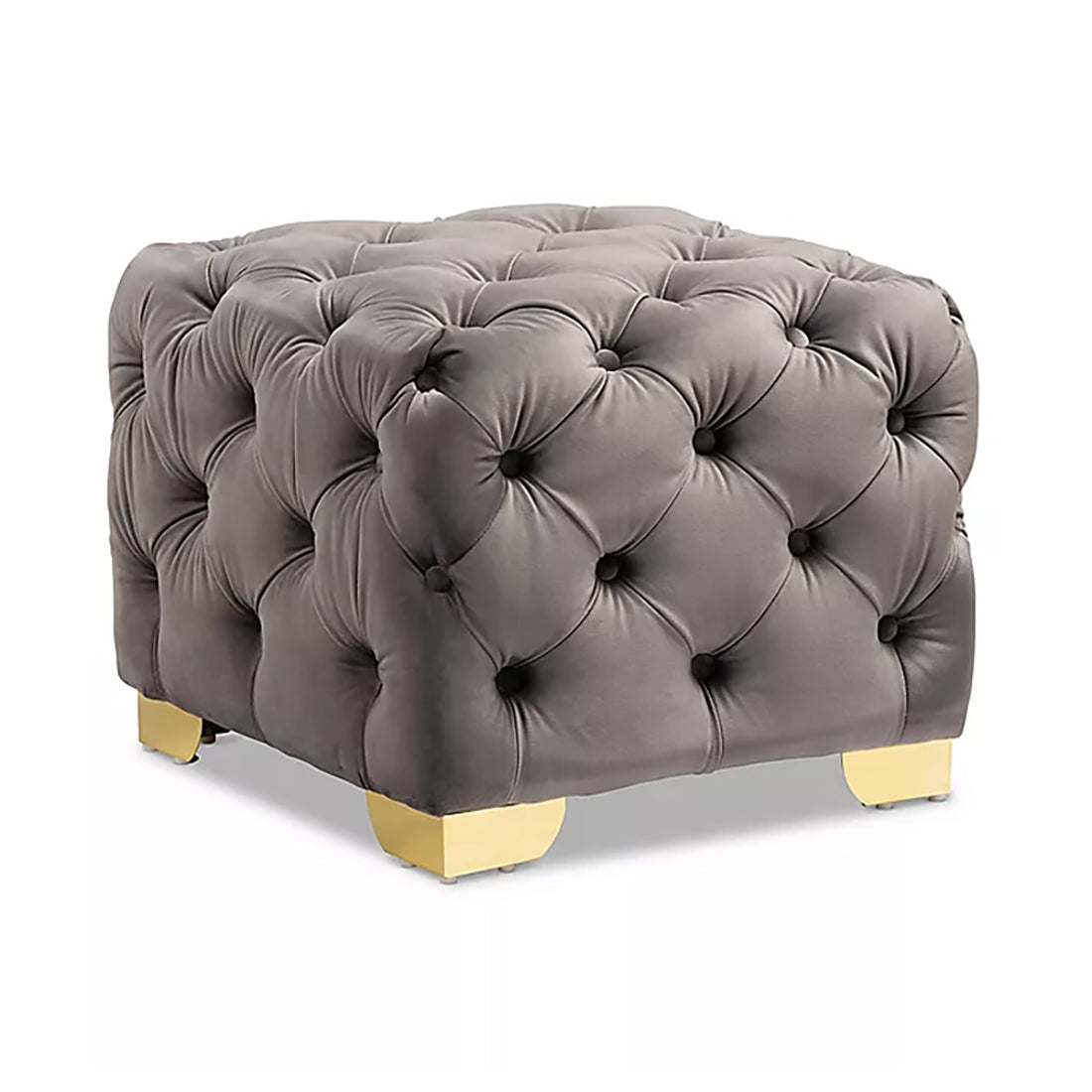 Square Velvet Ottoman/Poufee In Grey /Gold