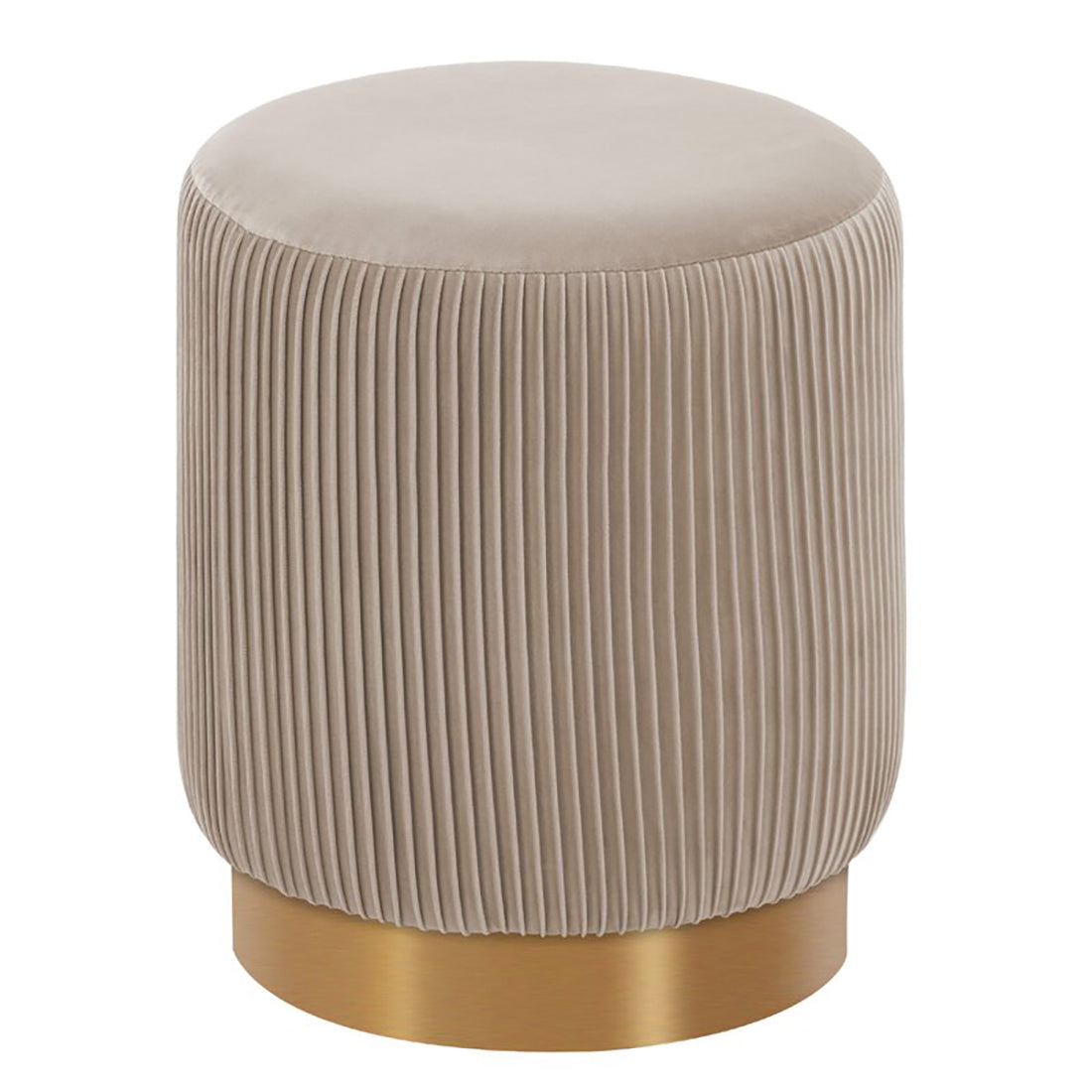 Round Velvet Gold Ottaman/Poufee In Khaki