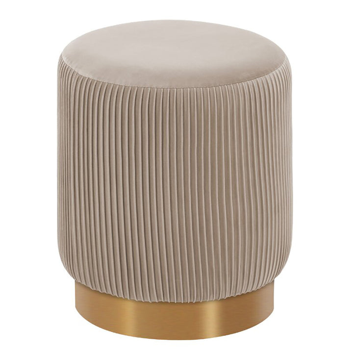 Round Velvet Gold Ottaman/Poufee In Khaki