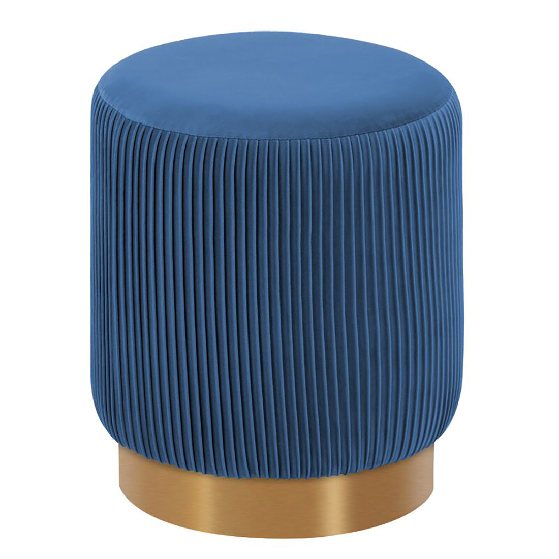 Round Velvet Gold Ottaman/Poufee In Blue