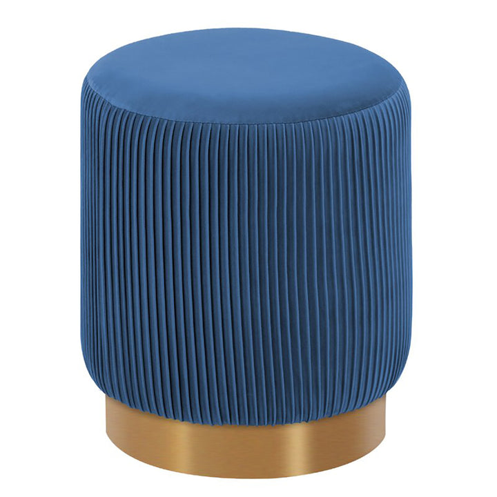 Round Velvet Gold Ottaman/Poufee In Blue