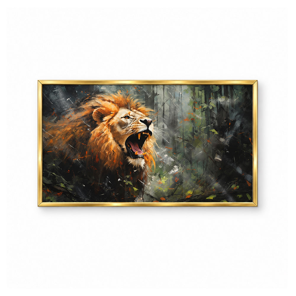 Roaring Lion in Forest Canvas Wall Painting