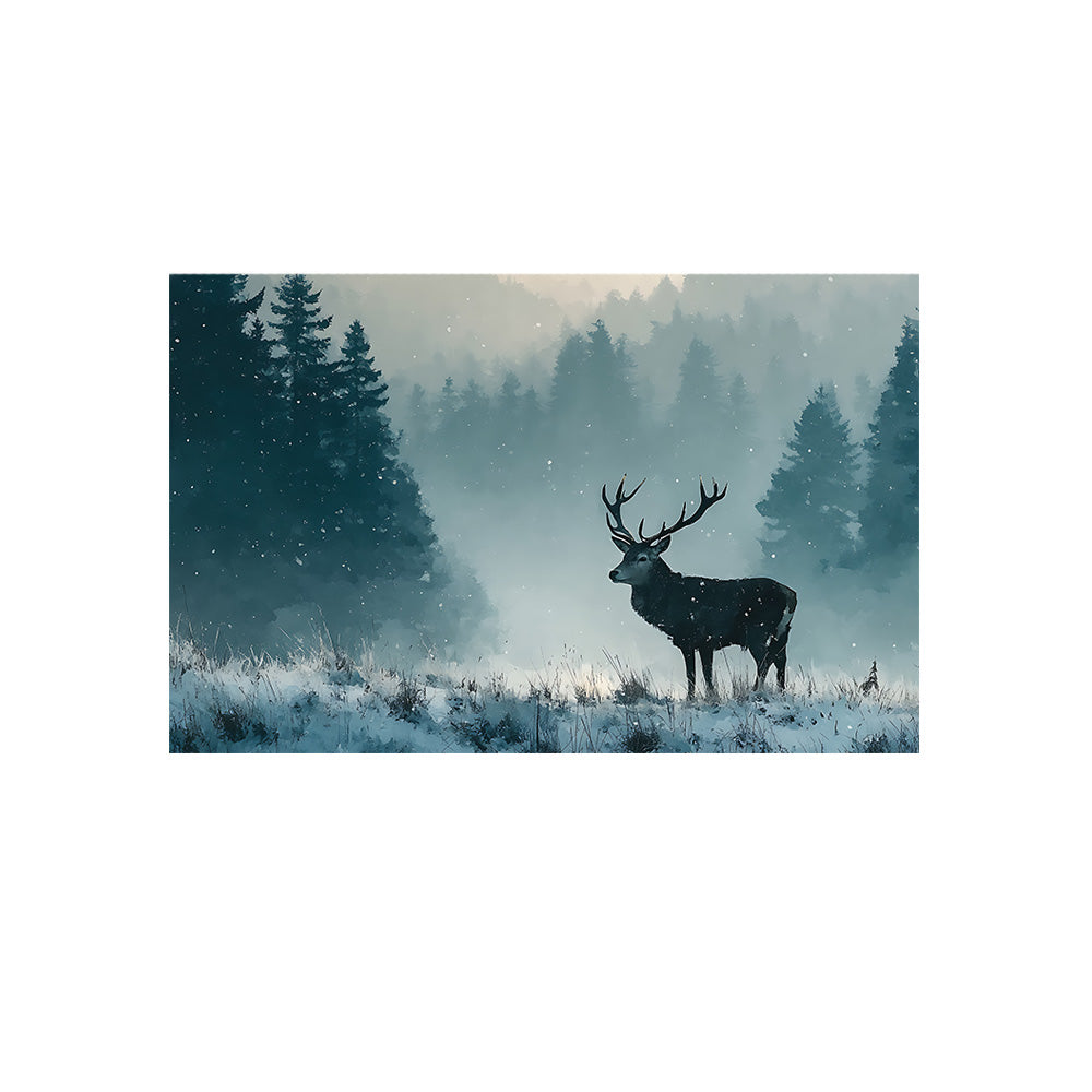 Stag in Snowy Forest Canvas Wall Painting