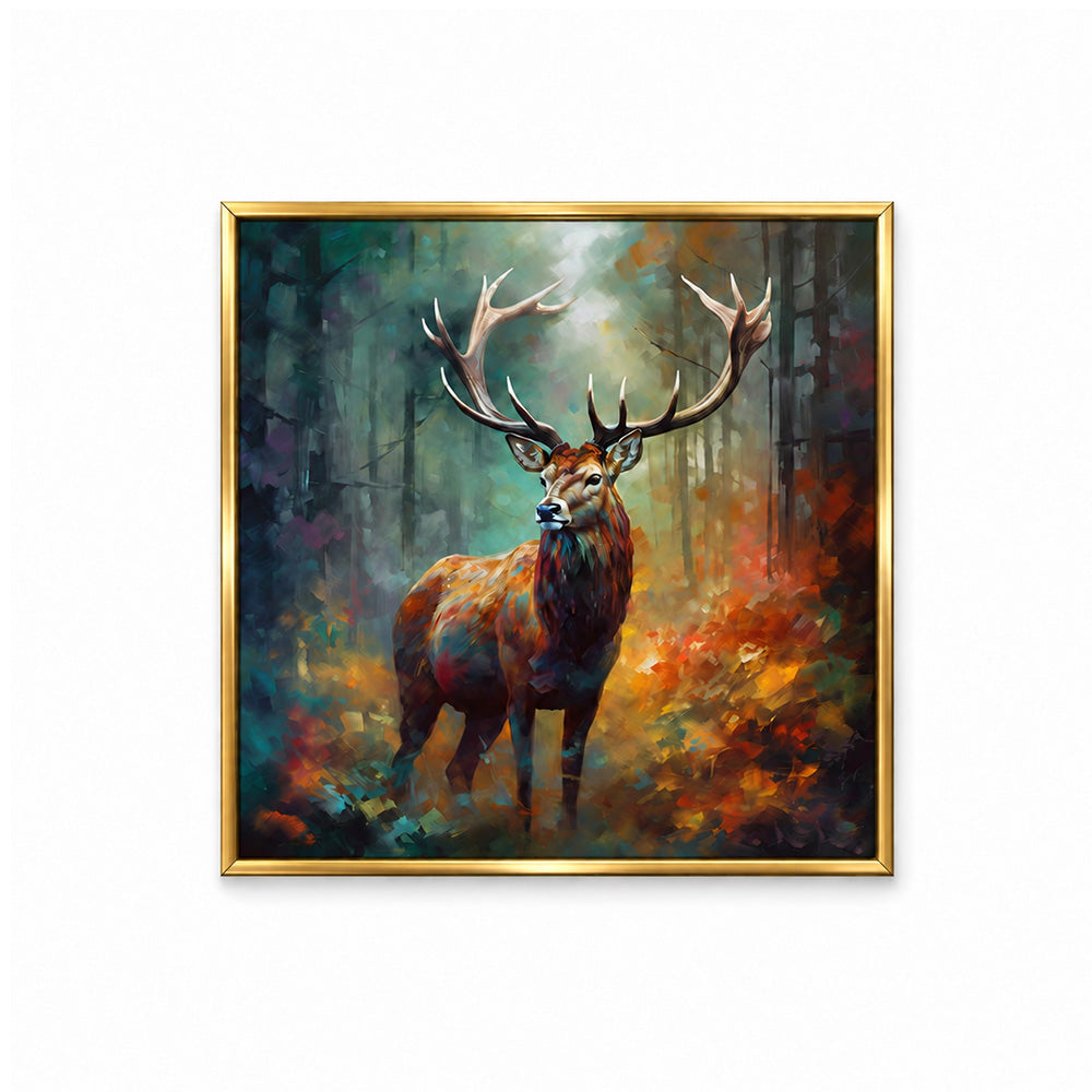 Colourful Stag in Forest Canvas Wall Painting