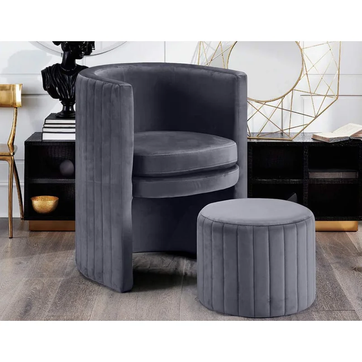 Schillar Chair With Ottoman Grey | Accent Chair With Ottoman Slate Grey