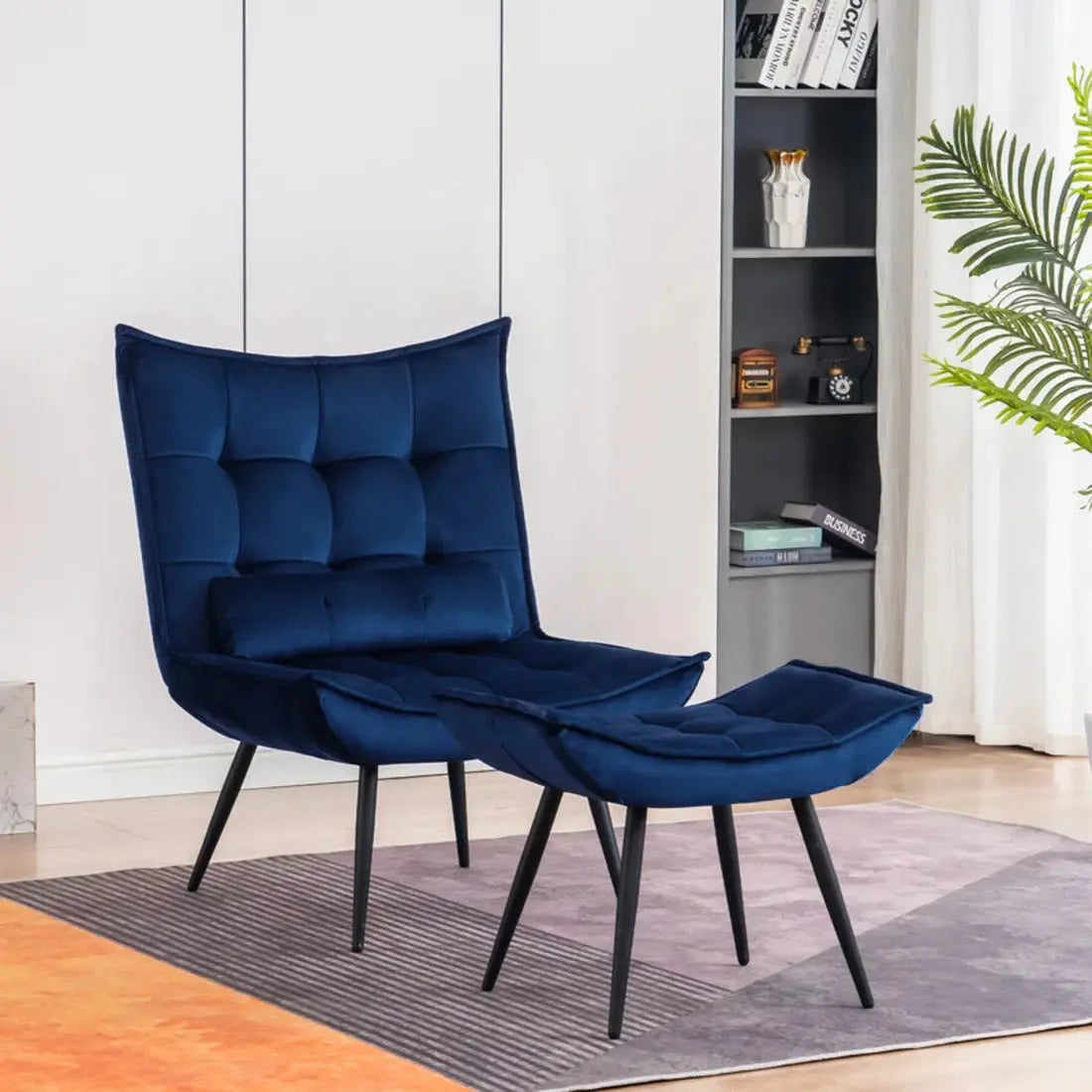 Elroy Accent Chair with Ottoman – Blue