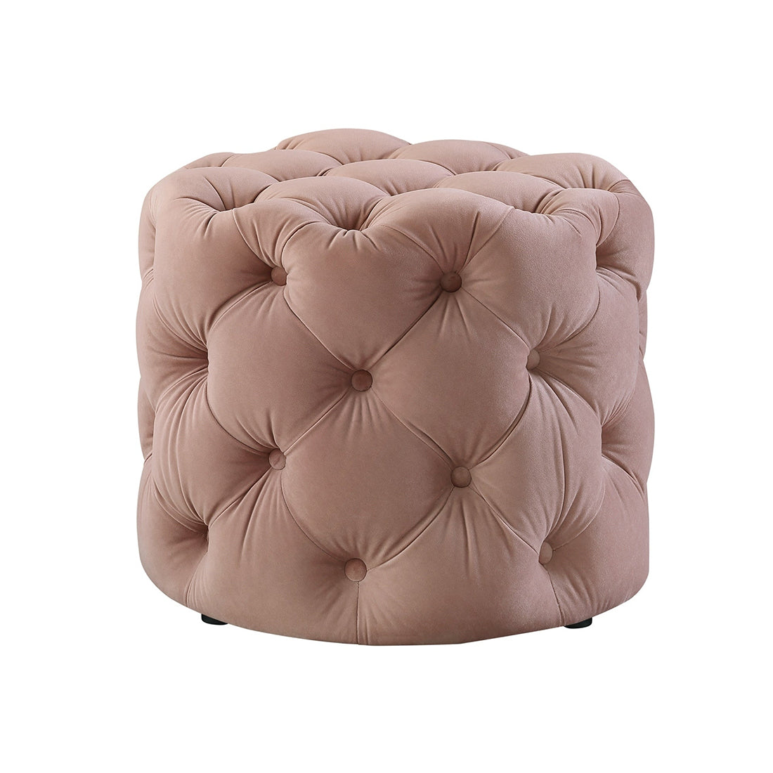 Round Tufted Velvet Ottaman/Poufee In Pink