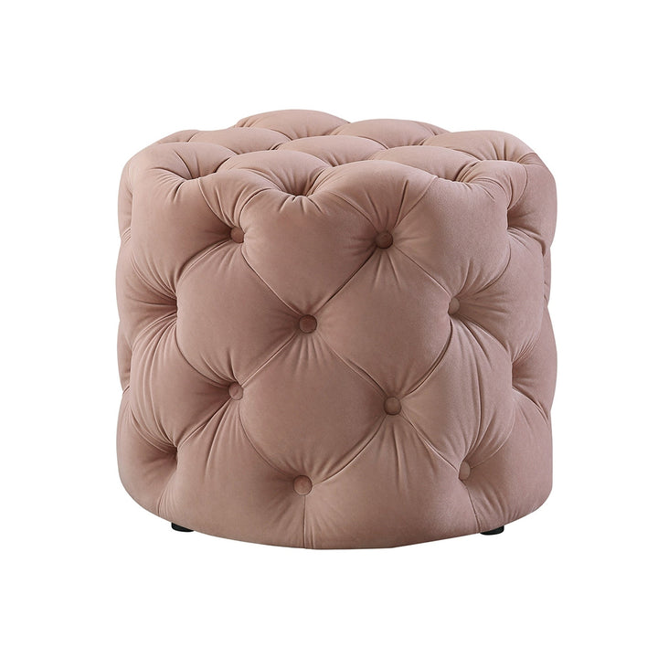 Round Tufted Velvet Ottaman/Poufee In Pink