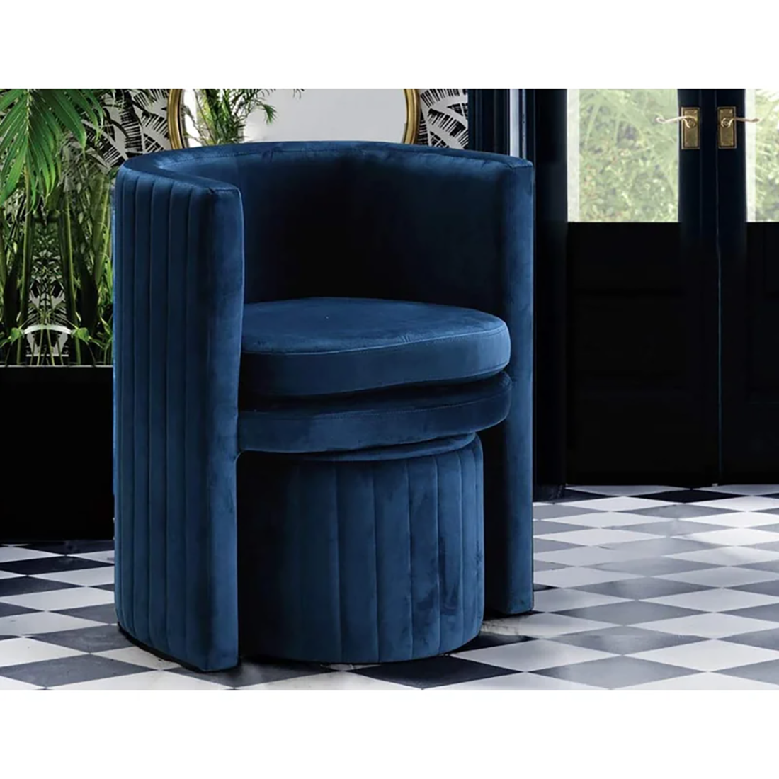 Schillar Chair With Ottoman Blue | Accent Chair With Ottoman Navy Blue