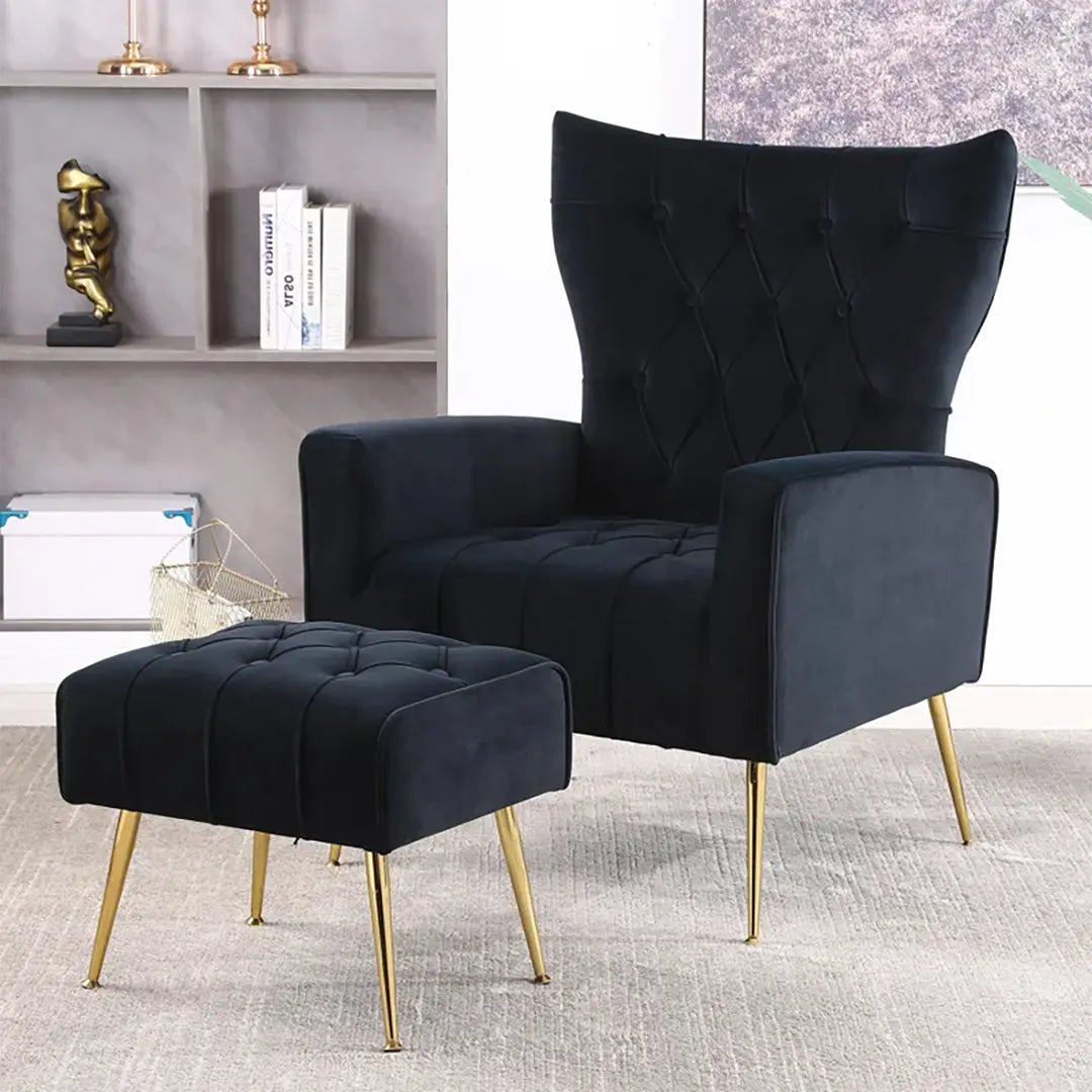 Danney Accent Chair with Ottoman - Black