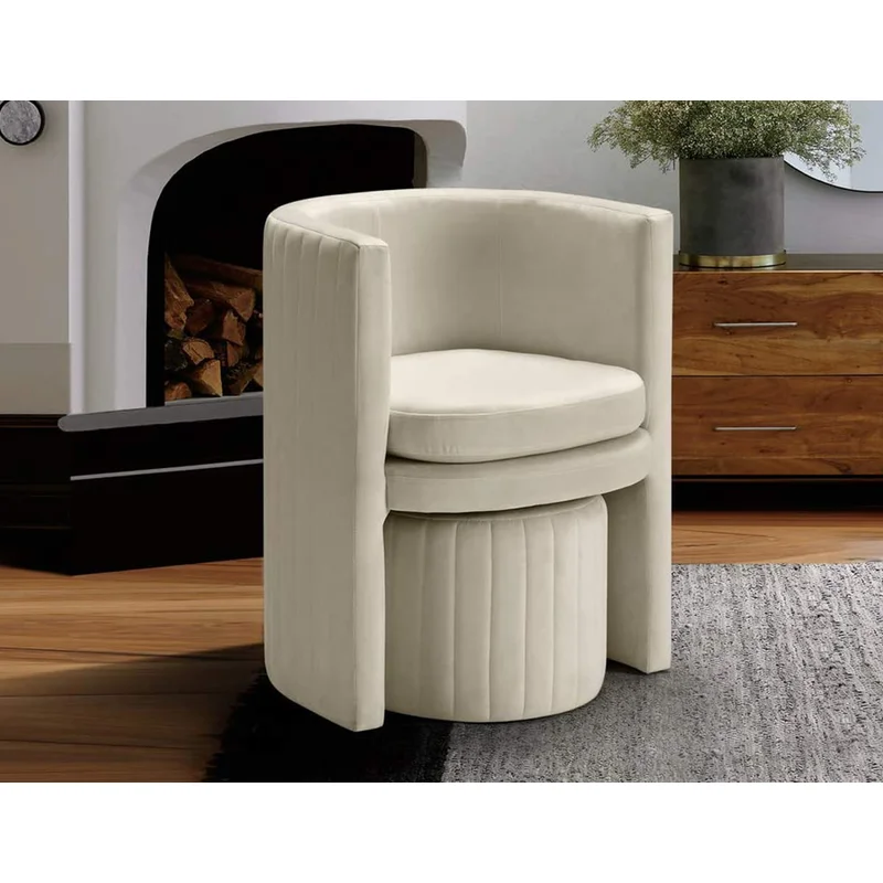 Schillar Chair With Ottoman Beige | Accent Chair With Ottoman Beige