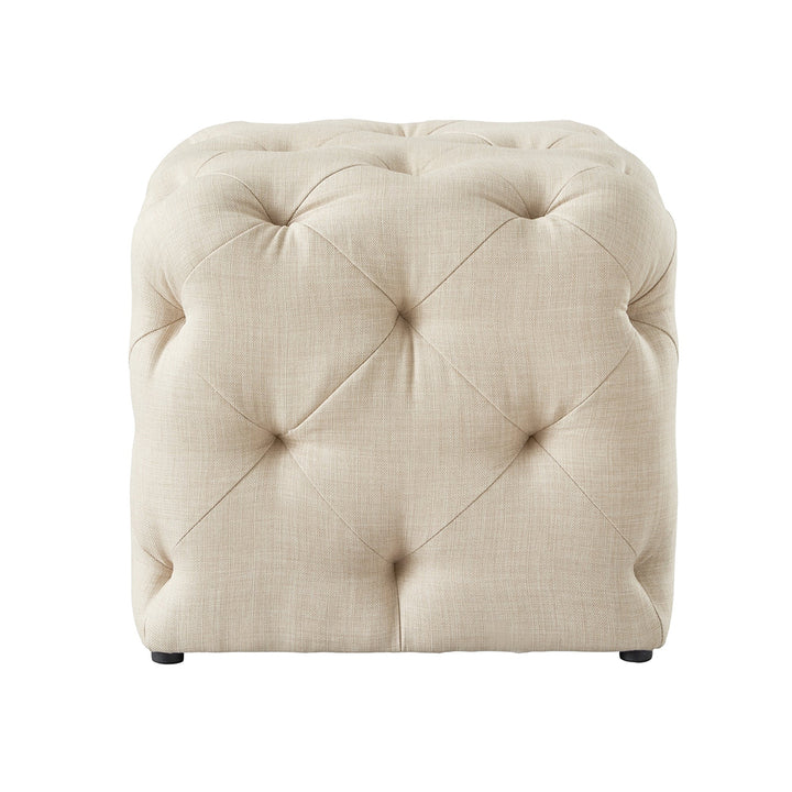 Square Tufted Velvet Ottaman/Poufee In Beige