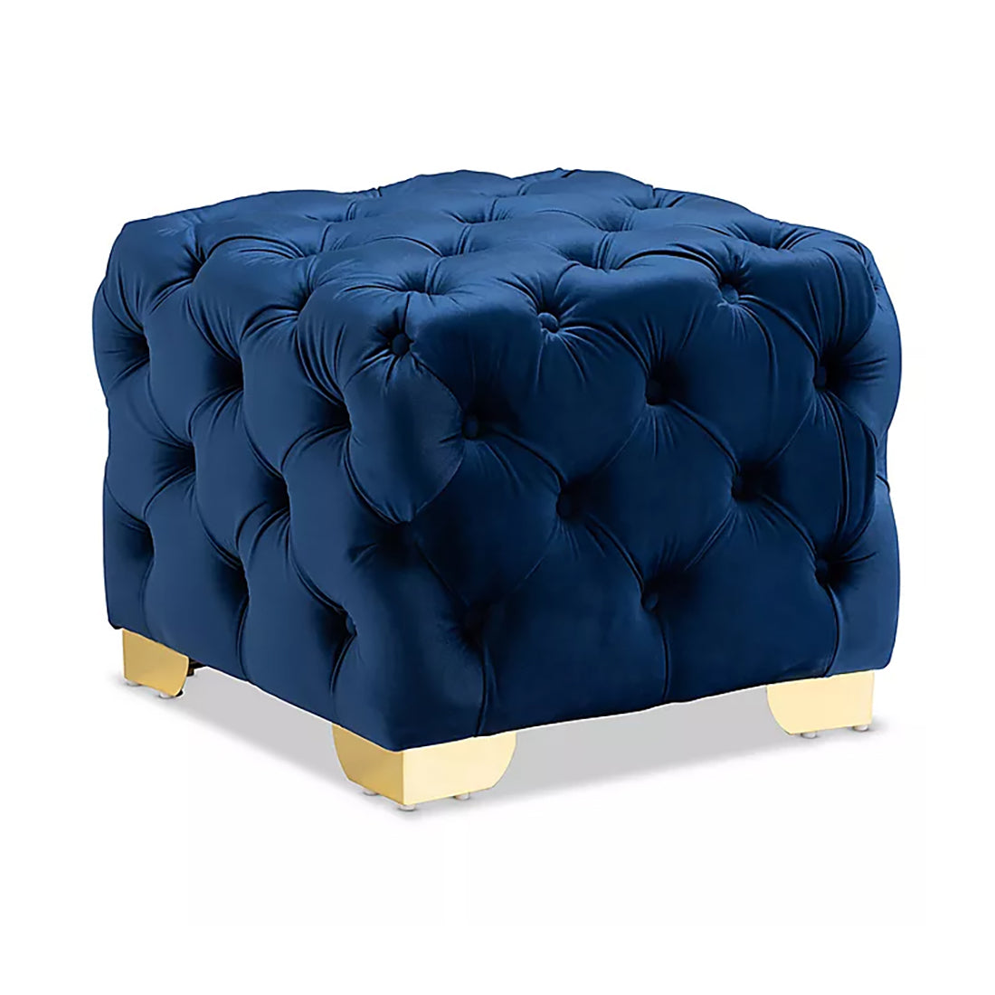 Square Velvet Ottoman/Poufee In Royal Blue /Gold