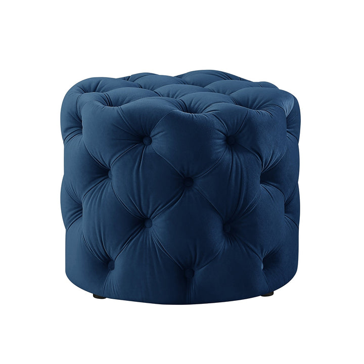 Round Tufted Velvet Ottaman/Poufee In Royal Blue
