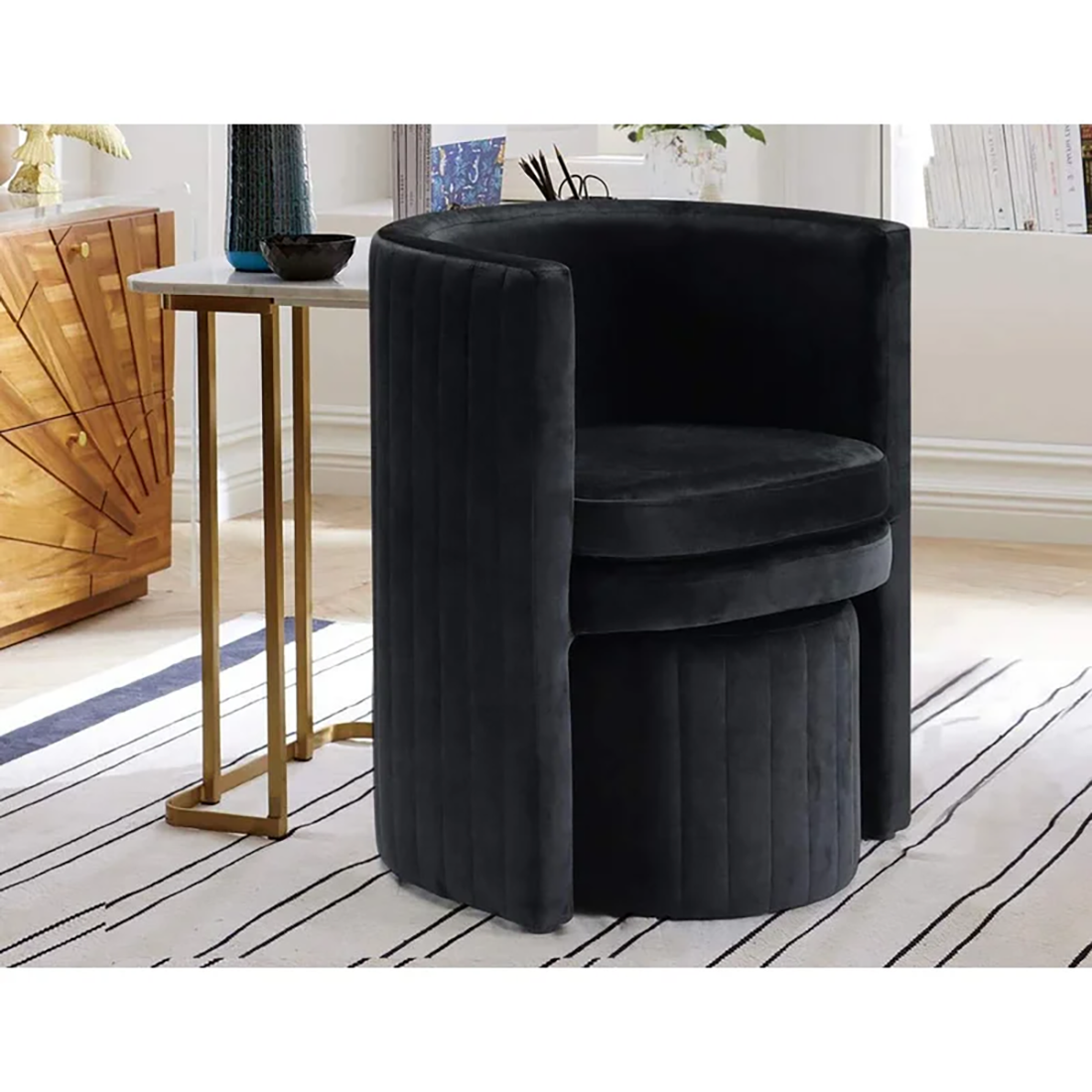 Schillar Chair With Ottoman Black | Accent Chair With Ottoman Black