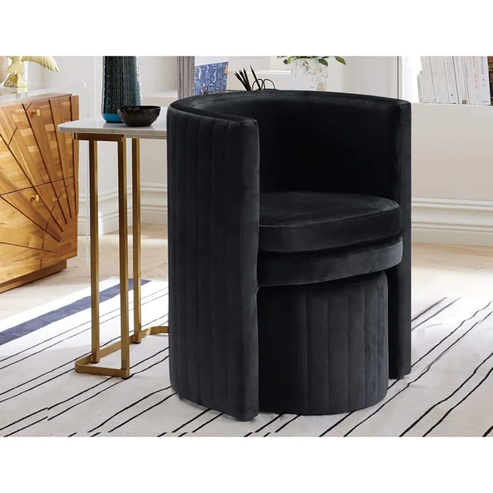 Schillar Chair With Ottoman Black | Accent Chair With Ottoman Black