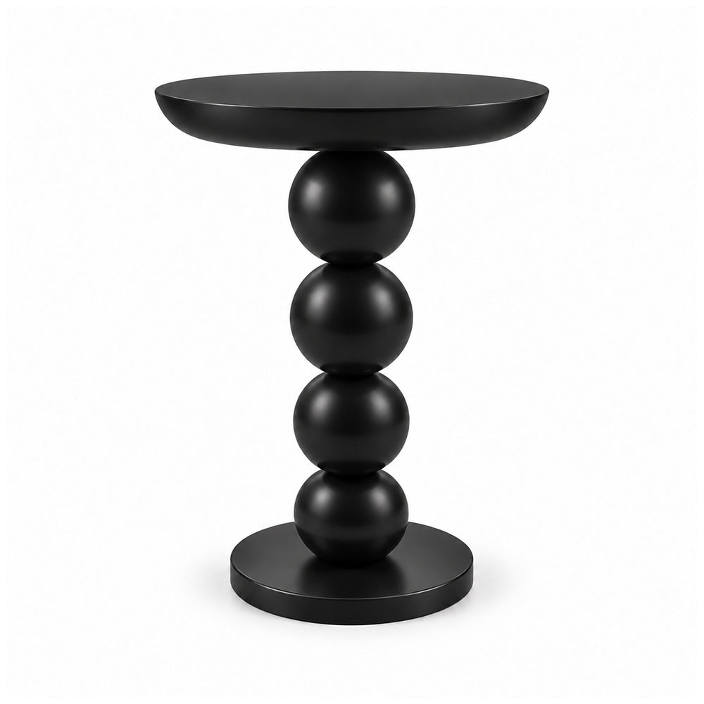 Modern Metal Round Side Table with Beaded Pedestal Base