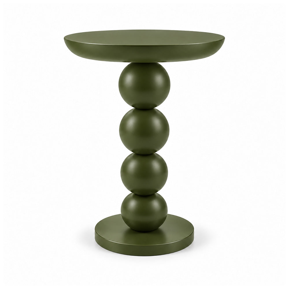 Modern Metal Round Side Table with Beaded Pedestal Base