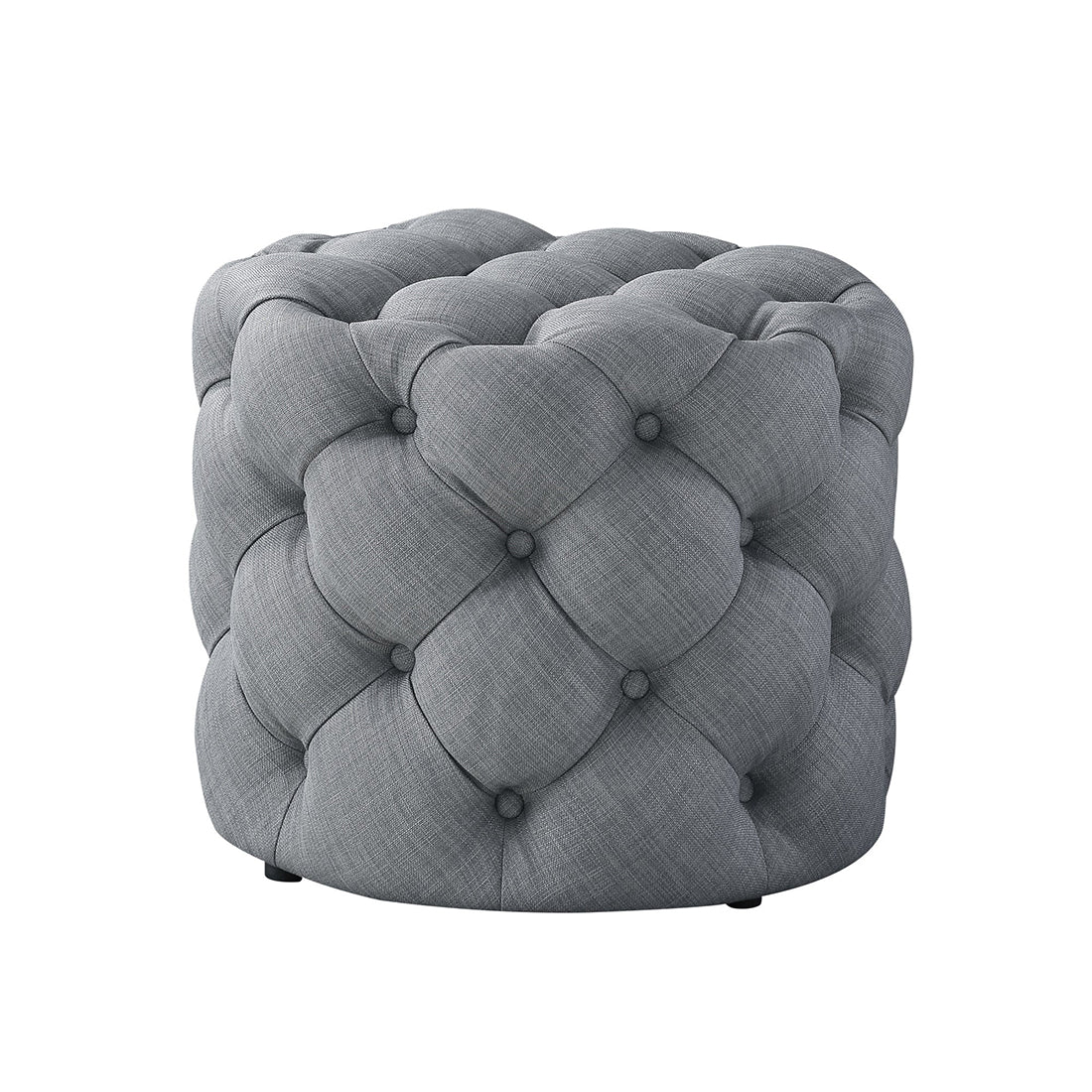 Round Tufted Velvet Ottaman/Poufee In Light Grey