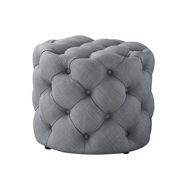 Round Tufted Velvet Ottaman/Poufee In Light Grey
