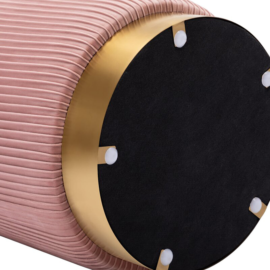 Round Velvet Gold Ottaman/Poufee In Pink