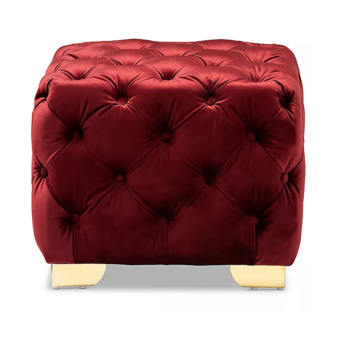 Square Velvet Ottoman/Poufee In Burgundy /Gold
