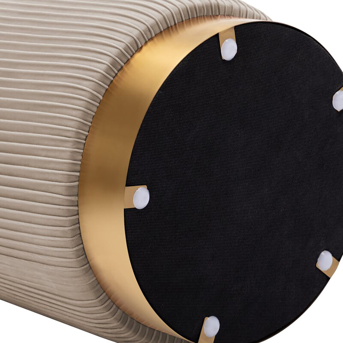 Round Velvet Gold Ottaman/Poufee In Khaki
