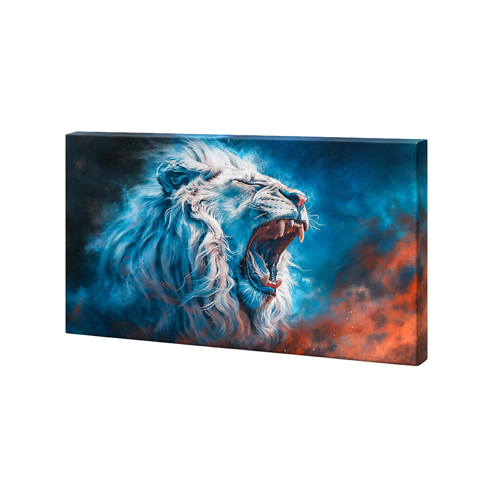 Blue White Lion Portrait Canvas Wall Painting
