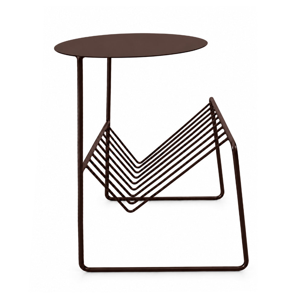 Modern Metal Round Side Table with Geometric Magazine Rack