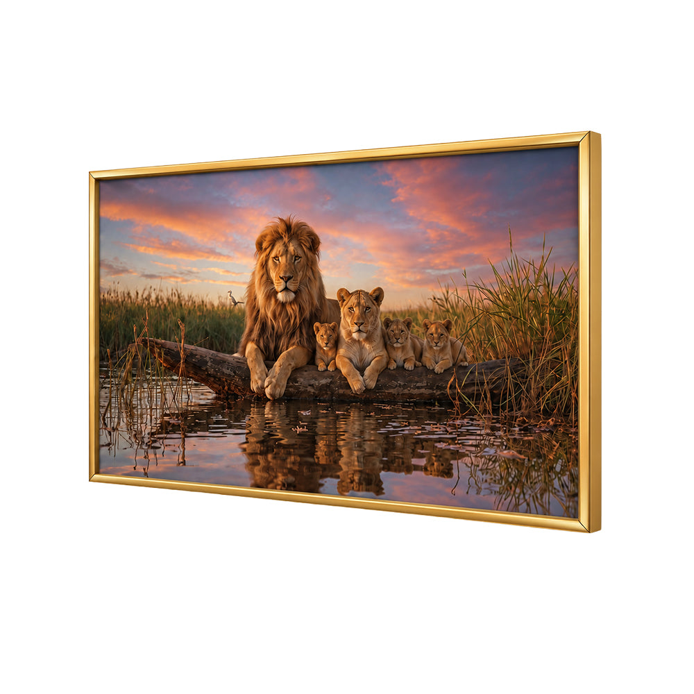 Lion Family at Sunset Canvas Wall Painting