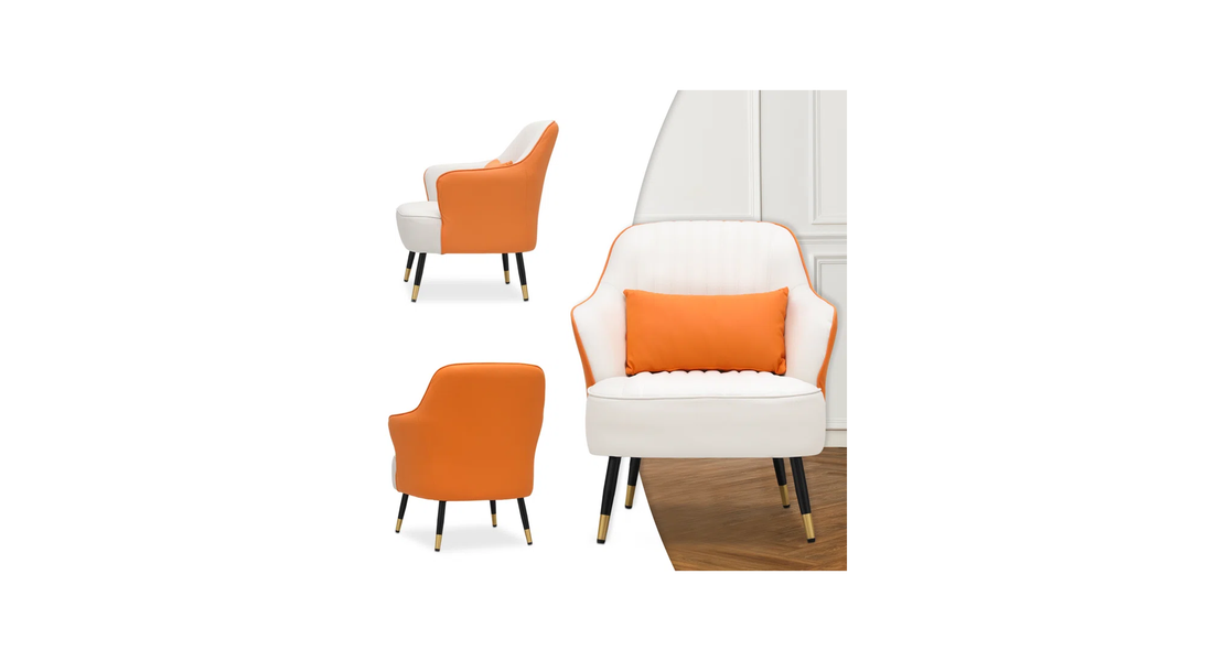 Havya Faux Leather Arm Chair Orange | Faux Leather Armchair Rust Orange