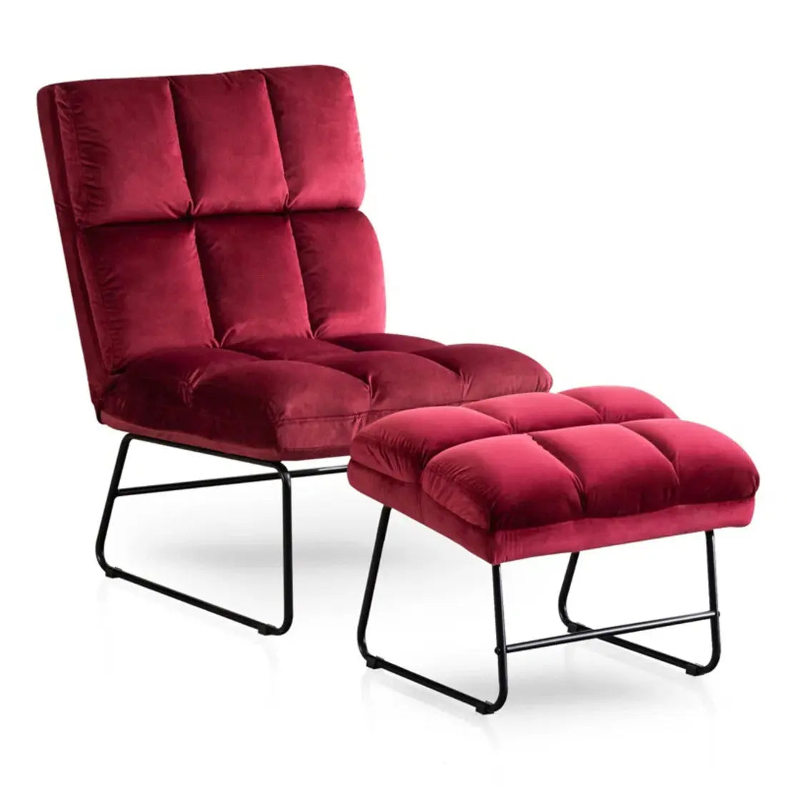Hiltonia Chair with Ottoman – Burgundy