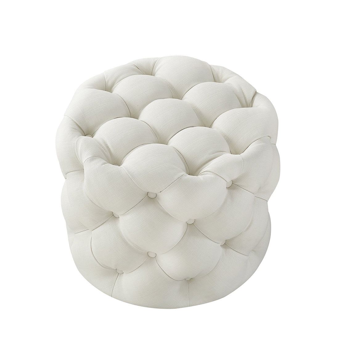 Round Tufted Velvet Ottaman/Poufee In White