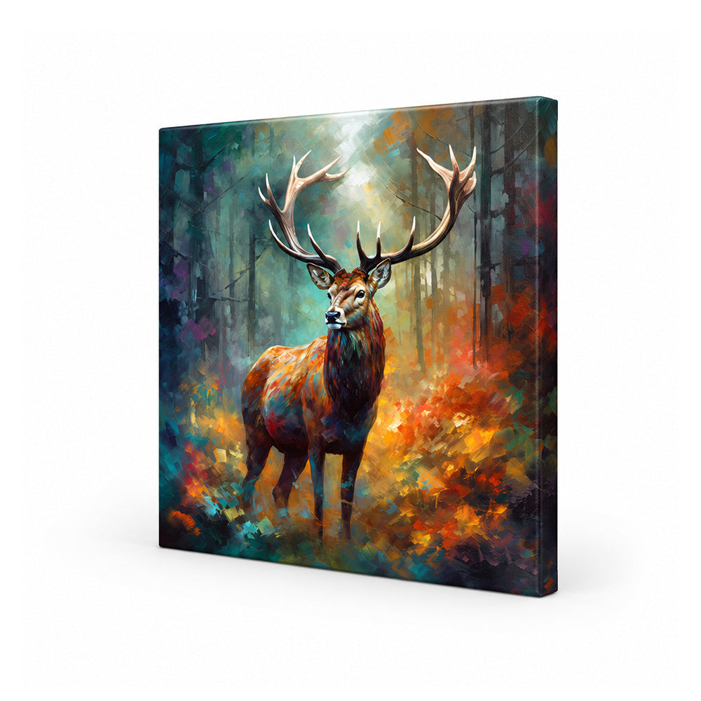 Colourful Stag in Forest Canvas Wall Painting