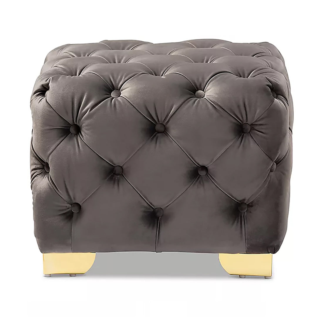 Square Velvet Ottoman/Poufee In Grey /Gold