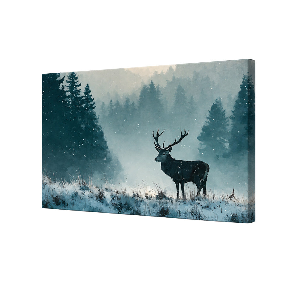 Stag in Snowy Forest Canvas Wall Painting