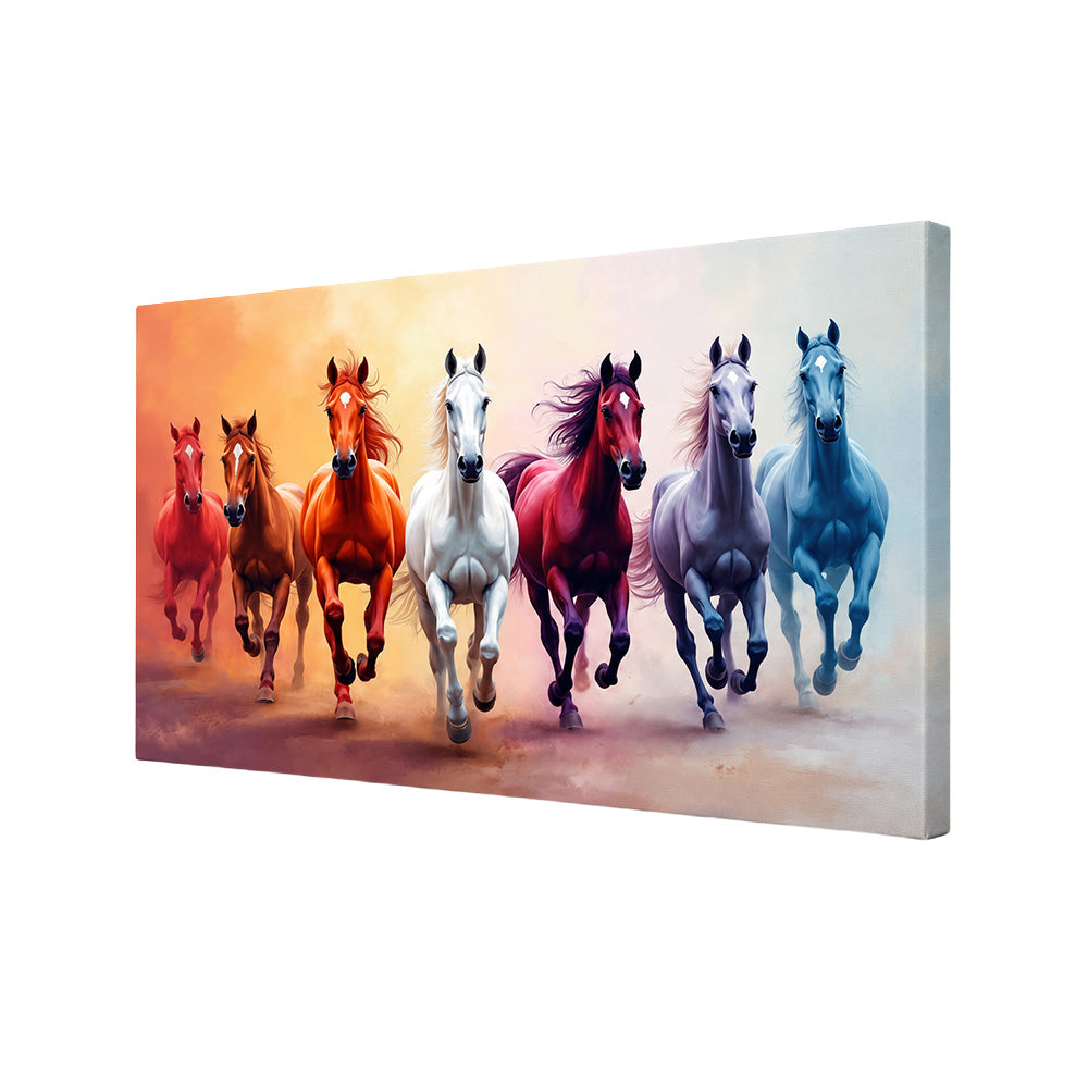 Colorful Seven Horses Canvas Wall Painting