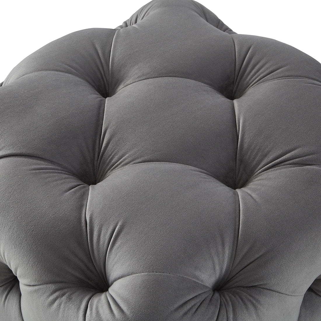 Square Tufted Velvet Ottaman/Poufee In Grey