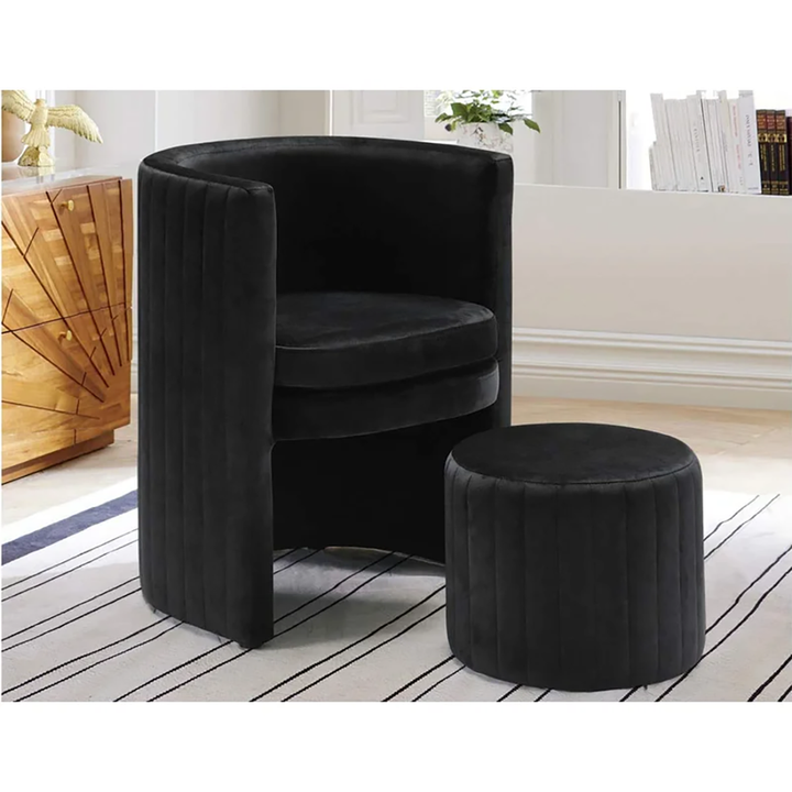 Schillar Chair With Ottoman Black | Accent Chair With Ottoman Black