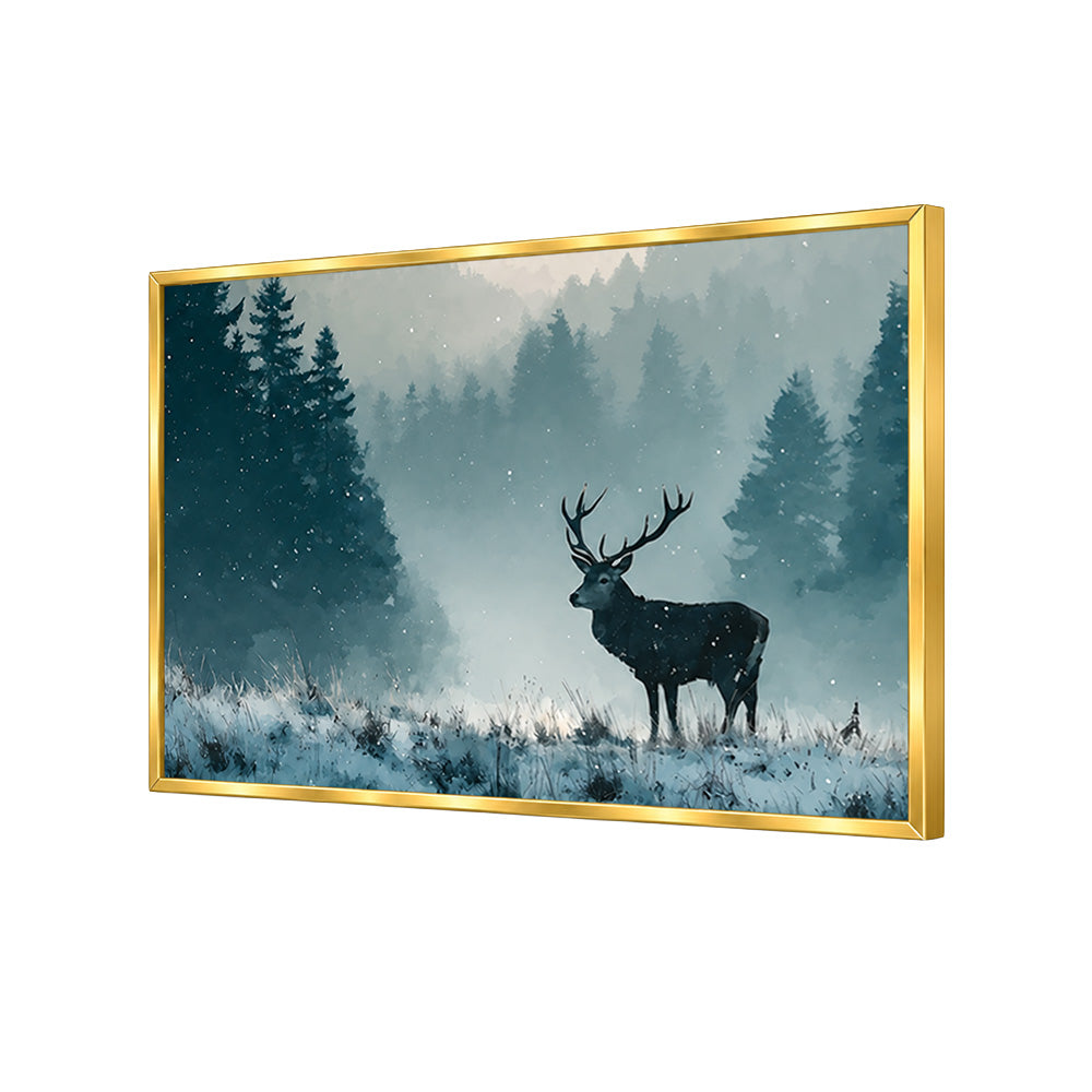 Stag in Snowy Forest Canvas Wall Painting