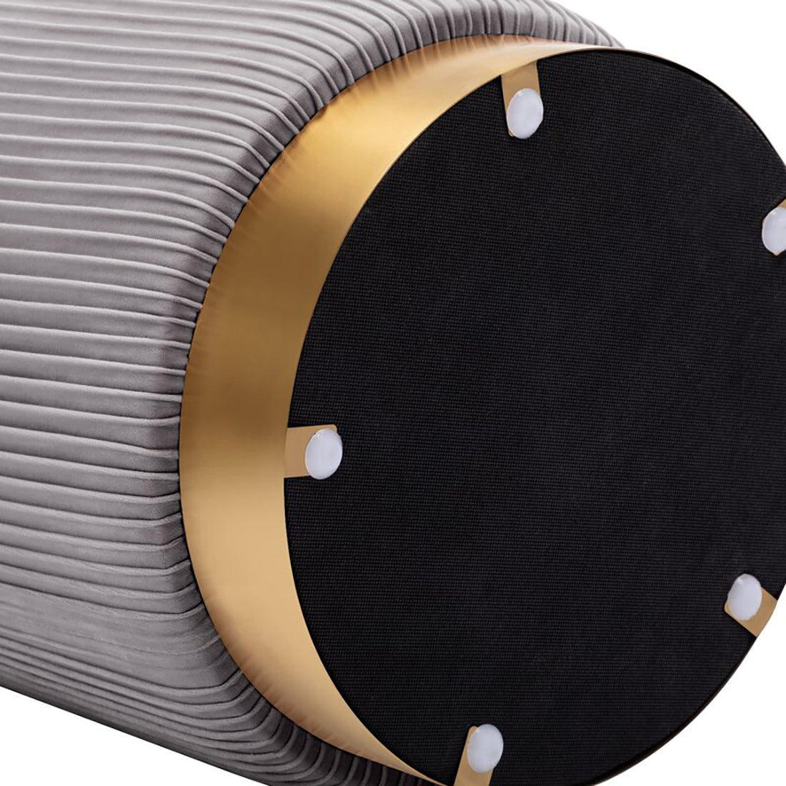 Round Velvet Gold Ottaman/Poufee In Grey