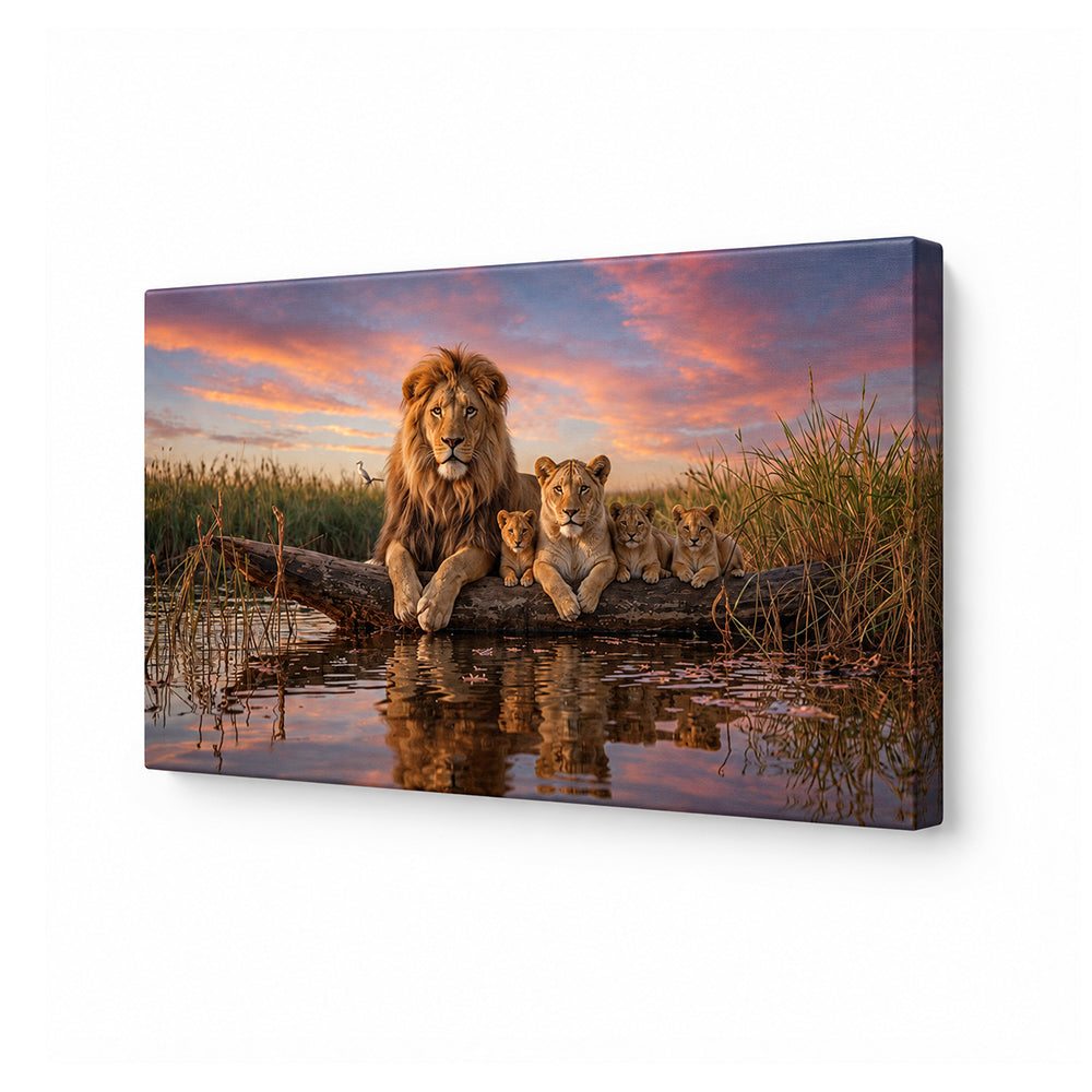 Lion Family at Sunset Canvas Wall Painting