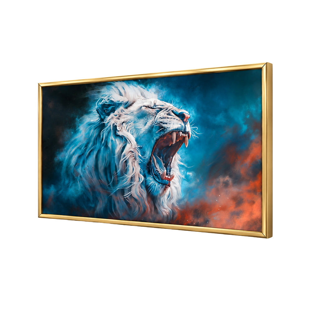 Blue White Lion Portrait Canvas Wall Painting