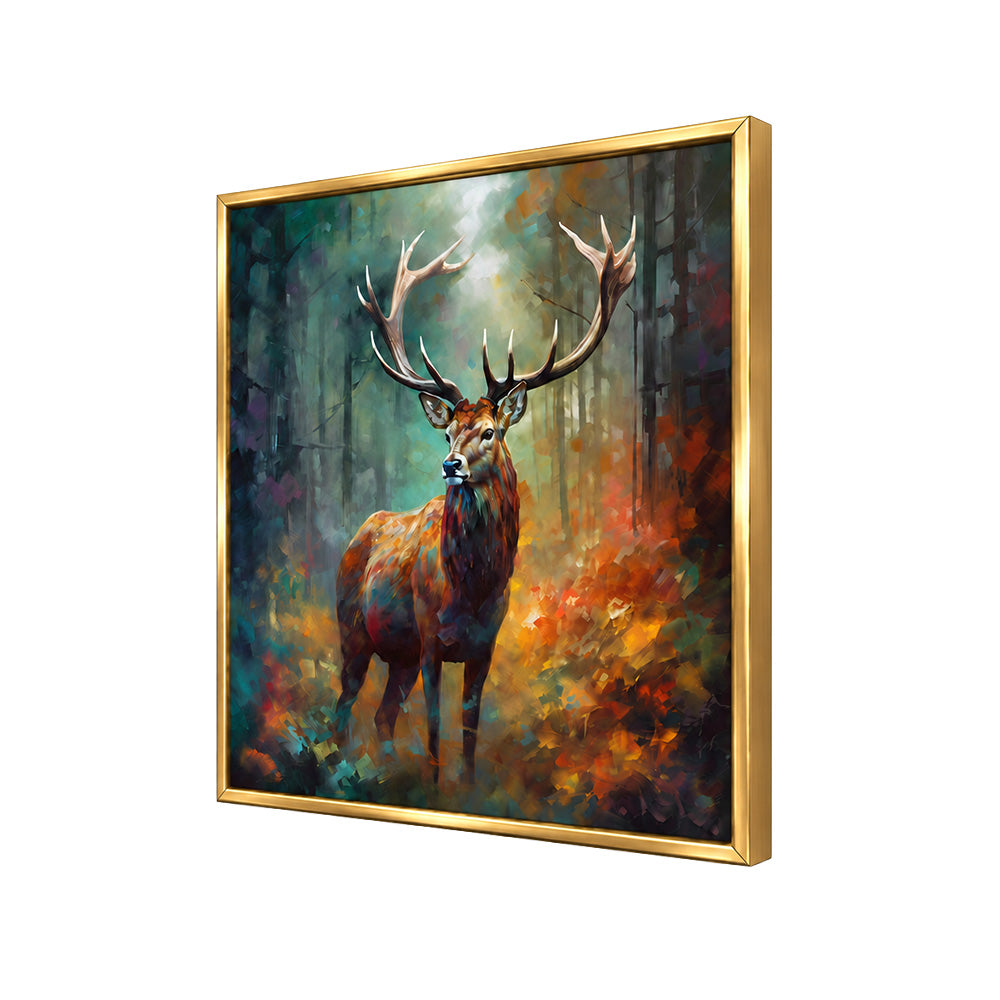 Colourful Stag in Forest Canvas Wall Painting