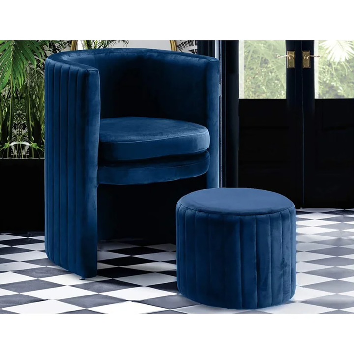 Schillar Chair With Ottoman Blue | Accent Chair With Ottoman Navy Blue
