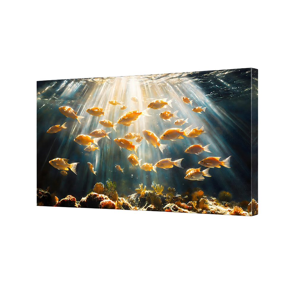 Underwater Fish School Canvas Wall Painting