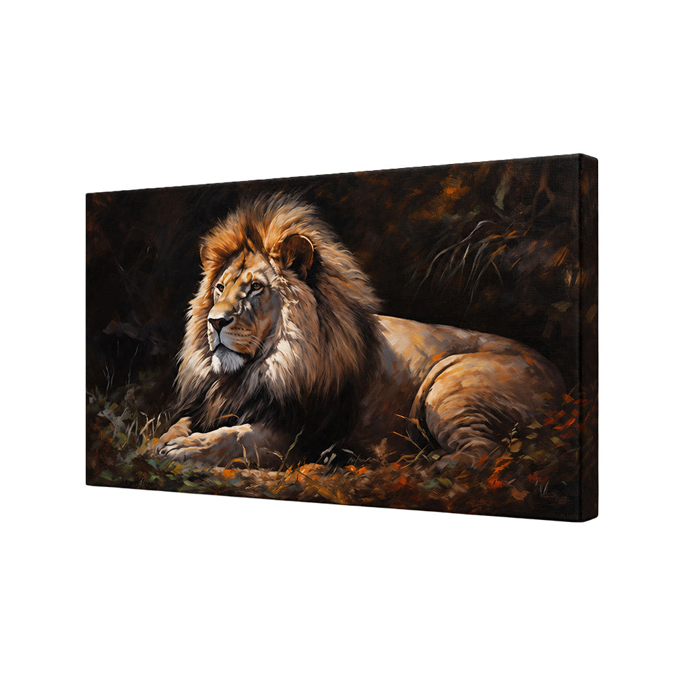 Lion King on Rocky Peak Canvas Wall Painting