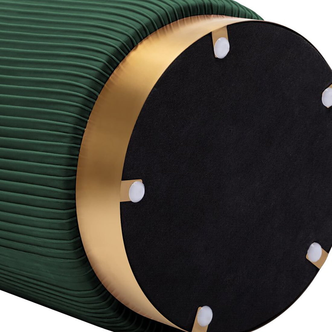Round Velvet Gold Ottaman/Poufee In Green